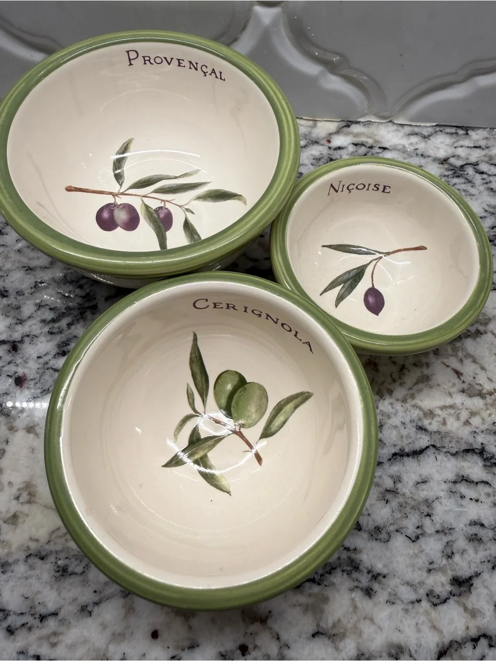 Williams Sonoma “Olive Grove” Three Piece Nesting Bowl Set